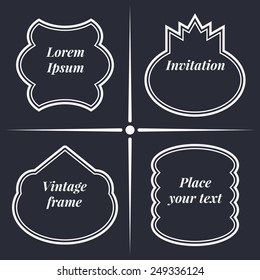 Set 4 vector illustration of vintage frames. Retro invitations cards.