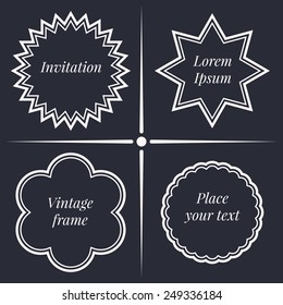 Set 4 vector illustration of vintage frames. Retro invitations cards.
