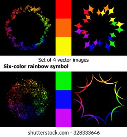 Set of 4 vector images - six-colored rainbow rings