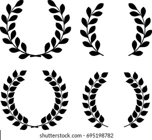 Set of 4 vector isolated laurel and olive wreaths 