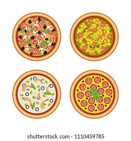 Set of 4 vector italian pizza for restaurant business