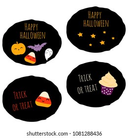 Set of 4 vector kawaii halloween stickers, perfect stuff for party invitations, banners, lables, etc.