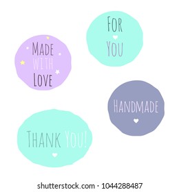 Set of 4 vector labels and bages for sellers including ''thank you'', ''handmade'', ''made with love'' and ''for you'' labels.