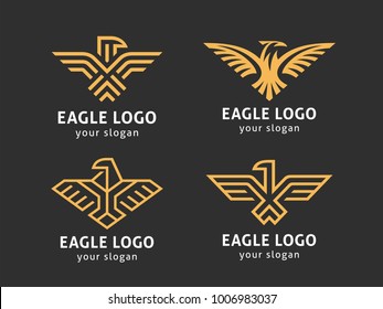 Set of 4 vector logos. Abstract eagles in a linear style.