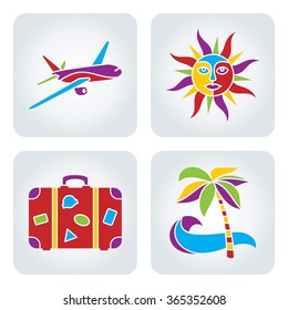 Set of 4 vector mosaic summer vacation icons.