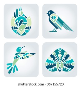 Set of 4 vector multicolor birds icons
