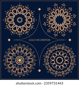 Set 4 of Vector ornamental circle pattern. Mandala. Round gold pattern can be used for motifs, fabrics, gift wrapping, templates, plate, tile. Vector.
