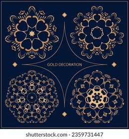 Set 4 of Vector ornamental circle pattern. Mandala. Round gold pattern can be used for motifs, fabrics, gift wrapping, templates, plate, tile. Vector.