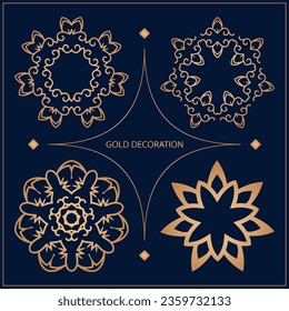 Set 4 of Vector ornamental circle pattern. Mandala. Round gold pattern can be used for motifs, fabrics, gift wrapping, templates, plate, tile. Vector.
