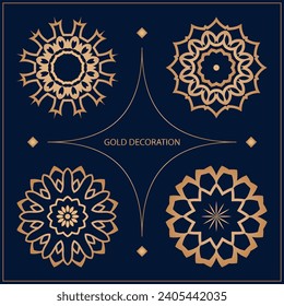 Set 4 of Vector ornamental circle pattern. Mandala. Round gold pattern can be used for motifs, fabrics, gift wrapping, templates, plate, tile. Vector.