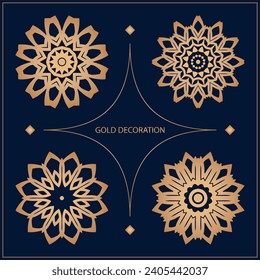 Set 4 of Vector ornamental circle pattern. Mandala. Round gold pattern can be used for motifs, fabrics, gift wrapping, templates, plate, tile. Vector.