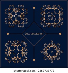 Set 4 of Vector ornamental square pattern. Arabesque. Gold pattern can be used for motifs, fabrics, gift wrapping, templates, tile. Vector.