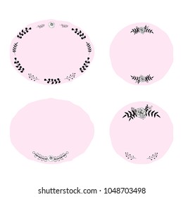 Set of 4 vector patches with cute floral frames and wreaths in girly style. Perfect for stickers, patches, invitations, greeting cards, etc.
