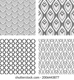 
Set of 4 vector patterns. Seamless black and white graphics. Different and interesting patterns.