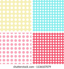 Set of 4 vector polka dot seamless textures - different size and color patterns