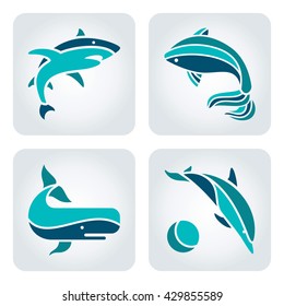 Set of 4 vector sea animals icons