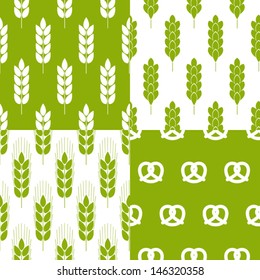 Set of 4 vector seamless background with grain rye on green