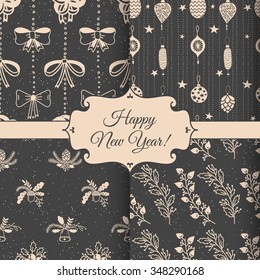 Set of 4 vector seamless Christmas patterns. Christmas decorations.
