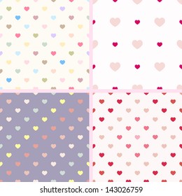 Set of  4 vector seamless geometric pattern with small polka dot hearts