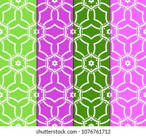 set of 4 Vector seamless patern of Bright geometric Backgrounds inmodern style. For small greeting cards, invitations, cover book, fabric, scrapbooks.