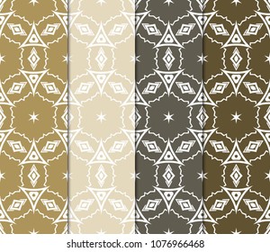 set of 4 Vector seamless patern of Bright geometric Backgrounds inmodern style. For greeting cards, invitations, cover book, fabric, scrapbooks.