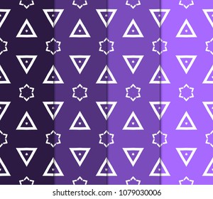 set of 4 Vector seamless patern of Bright geometric Backgrounds inmodern style. For greeting cards, invitations, cover book, fabric, scrapbooks.