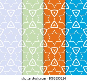 set of 4 Vector seamless patern of Bright geometric Backgrounds inmodern style. For small greeting cards, invitations, cover book, fabric, scrapbooks.