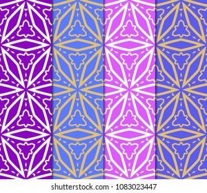 set of 4 Vector seamless patern of Bright geometric Backgrounds inmodern style. For small greeting cards, invitations, cover book, fabric, scrapbooks.