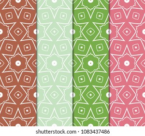 set of 4 Vector seamless patern of Bright geometric Backgrounds inmodern style. For small greeting cards, invitations, cover book, fabric, scrapbooks.