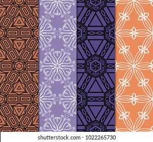 set of 4 Vector seamless pattern with geometric, floral style background. for printing on fabric, paper for scrapbooking, wallpaper, cover, page book.