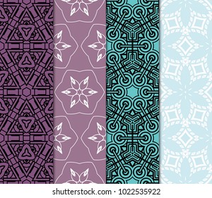set of 4 Vector seamless pattern with geometric, floral style background. for printing on fabric, paper for scrapbooking, wallpaper, cover, page book.