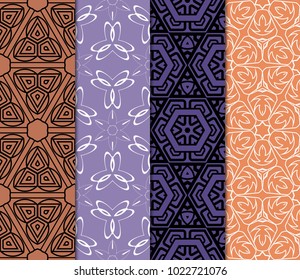 set of 4 Vector seamless pattern with geometric, floral style background. for printing on fabric, paper for scrapbooking, wallpaper, cover, page book.