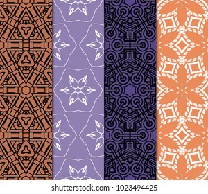 set of 4 Vector seamless pattern with geometric, floral style background. for printing on fabric, paper for scrapbooking, wallpaper, cover, page book.