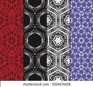 set of 4 Vector seamless pattern with geometric, floral style background. for printing on fabric, paper for scrapbooking, wallpaper, cover, page book.