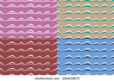 Set for 4 vector seamless pattern of the abstract waves