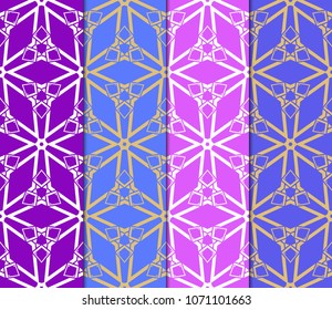 set of 4 Vector seamless pattern with geometric, floral style background. for printing on fabric, paper for scrapbooking, wallpaper, cover, page book.