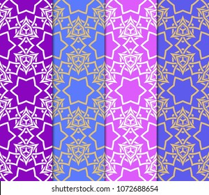 set of 4 Vector seamless pattern with geometric, floral style background. for printing on fabric, paper for scrapbooking, wallpaper, cover, page book.