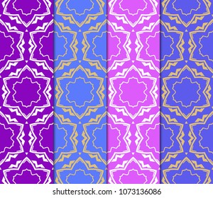 set of 4 Vector seamless pattern with geometric, floral style background. for printing on fabric, paper for scrapbooking, wallpaper, cover, page book.