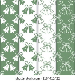 Set of 4 vector seamless pattern with bells. Christmas and New Year 2019 background. Design for packaging paper, fabric and other print.