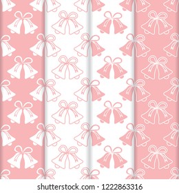Set of 4 vector seamless pattern with bells. Christmas and New Year 2019 background. Design for packaging paper, fabric and other print.