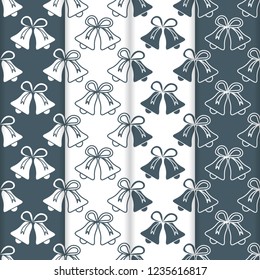Set of 4 vector seamless pattern with bells. Christmas and New Year 2019 background. Design for packaging paper, fabric and other print.