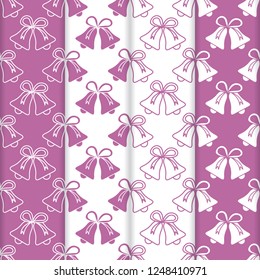 Set of 4 vector seamless pattern with bells. Christmas and New Year 2019 background. Design for packaging paper, fabric and other print.