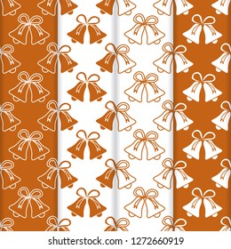 Set of 4 vector seamless pattern with bells. Christmas and New Year 2019 background. Design for packaging paper, fabric and other print.