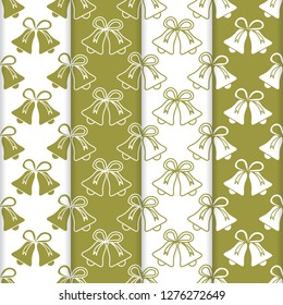 Set of 4 vector seamless pattern with bells. Christmas and New Year 2019 background. Design for packaging paper, fabric and other print.