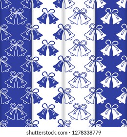 Set of 4 vector seamless pattern with bells. Christmas and New Year 2019 background. Design for packaging paper, fabric and other print.
