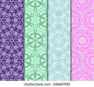 set of 4 Vector seamless pattern. Geometric ornament with abstract flower.