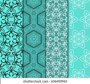 set of 4 Vector seamless pattern. Geometric ornament with abstract flower.