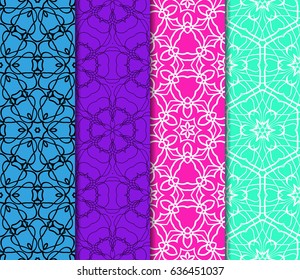 set of 4 Vector seamless pattern. Geometric ornament with abstract flower.