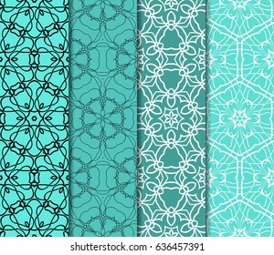 set of 4 Vector seamless pattern. Geometric ornament with abstract flower.