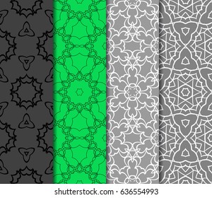 set of 4 Vector seamless pattern. Geometric ornament with abstract flower.